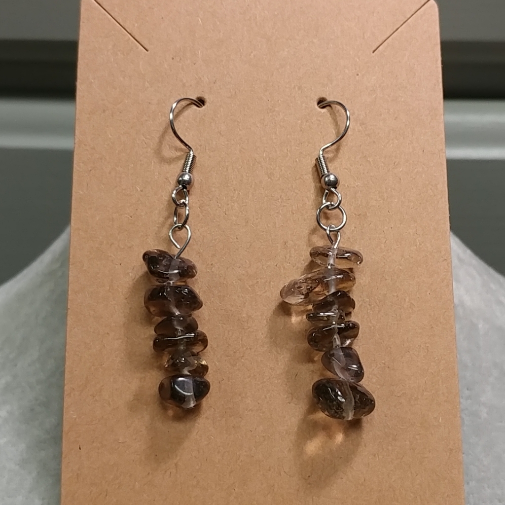 Smoky Quartz Earrings Natural Gemstone Crystal Bead Surgical StainlessSteel